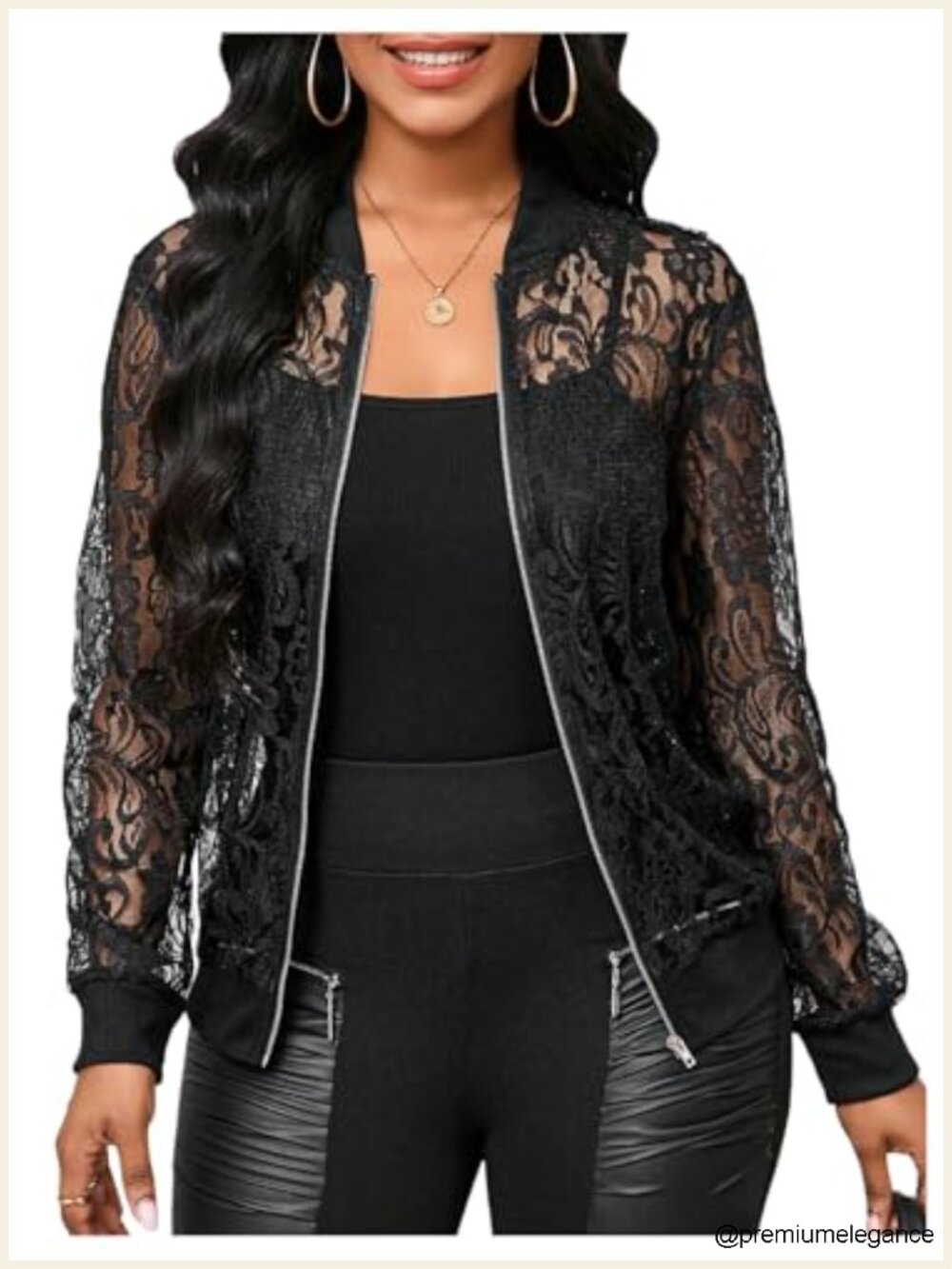 Sheer Lace Long Sleeve Bomber Jacket | Zip Up Mesh Outwear Lightweight Baseball
